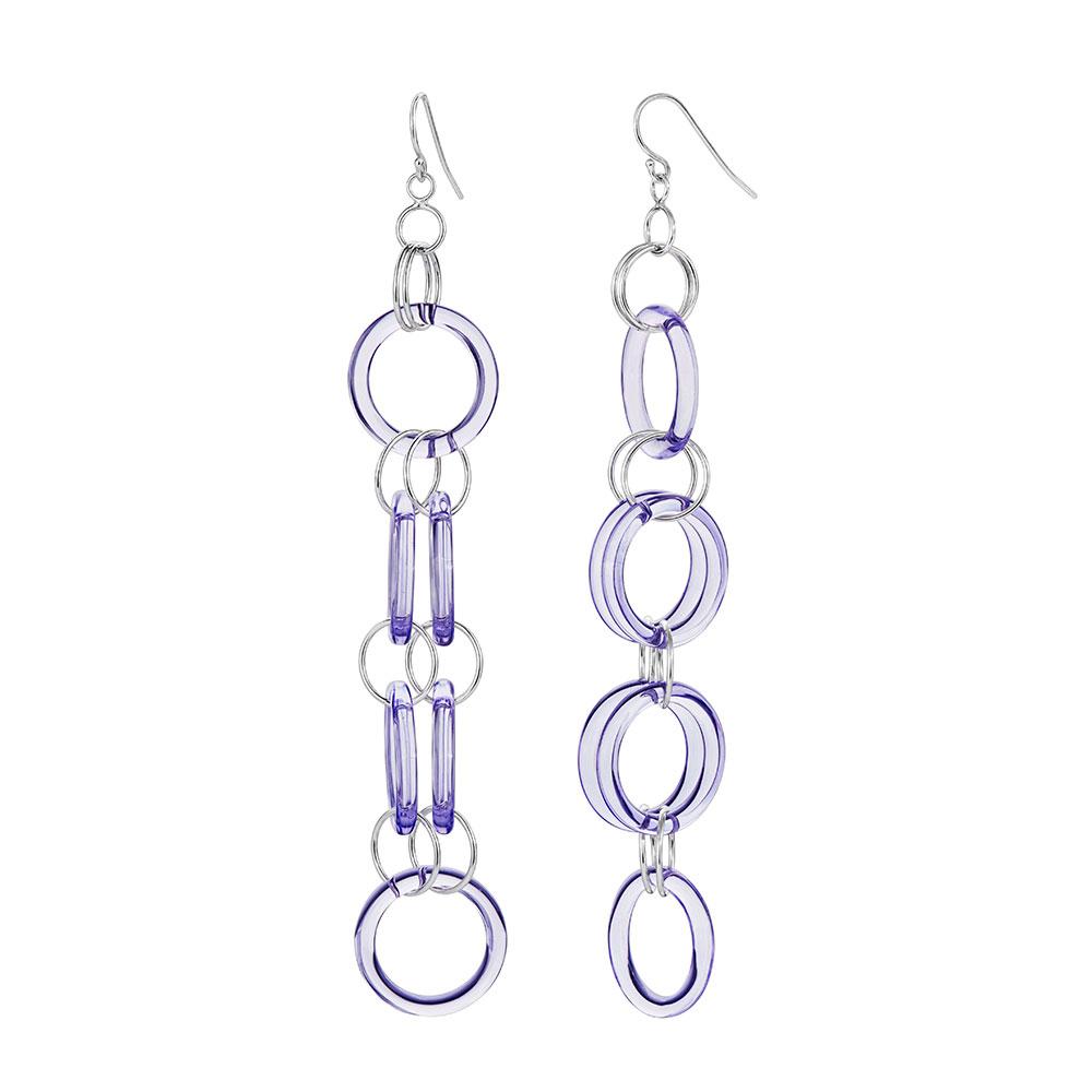 Purple Lucite and Silver Drop Earrings