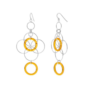 Orange Lucite and Silver Floral Drop Earrings