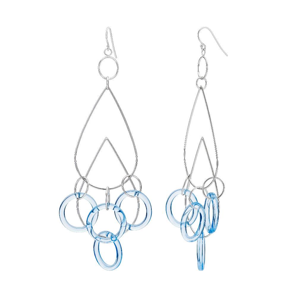 DROP AND DANGLE RAINDROP EARRINGS IN SILVER AND BLUE LUCITE