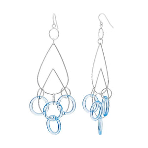 DROP AND DANGLE RAINDROP EARRINGS IN SILVER AND BLUE LUCITE