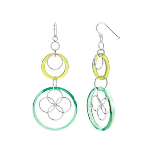 Green Lucite and Silver Floral Drop Earrings