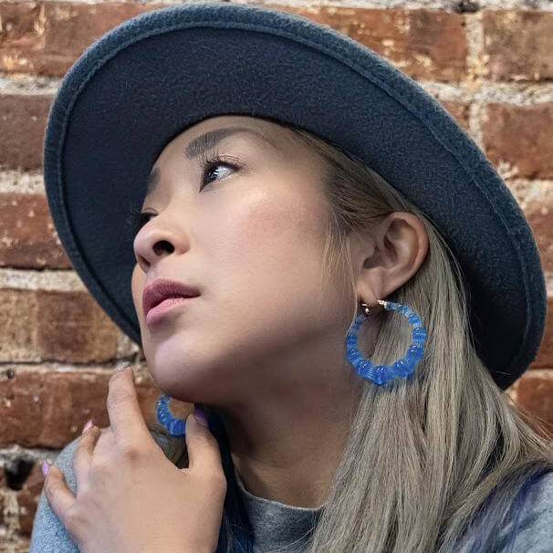 blue bamboo hoop earrings